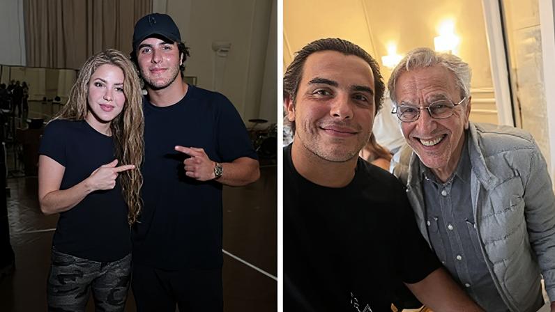Marcelo Sangalo com Shakira e Caetano Veloso nos bastidores do Todo Mundo No Rio