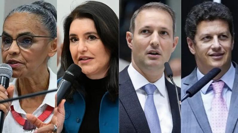 Da esquerda para a direita, Marina Silva, Simone Tebet, Guilherme Derrite e Ricardo Salles (Marcos Oliveira/Agência Senado, Câmara dos Deputados e Marcelo Costa/Alesp/.)