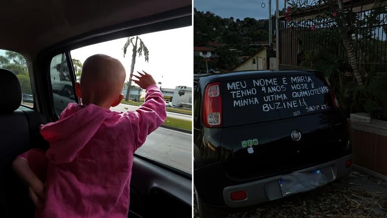 Um buzinaço pelas ruas de Ribeirão das Neves comemorou o último ciclo de quimioterapia de Maria, 4 anos — Foto: Reprodução/ Instagram