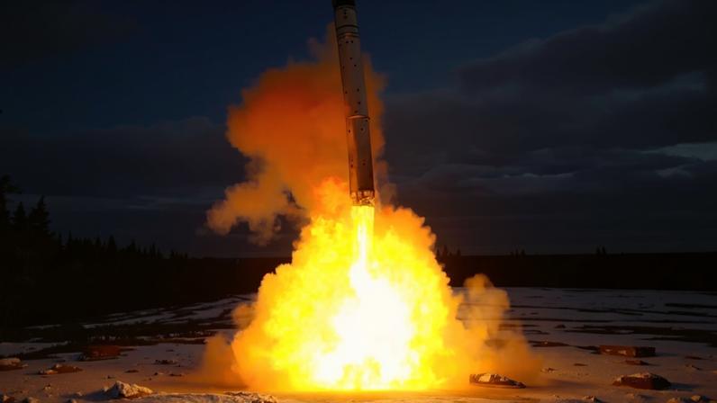 Imagem do RS-28 Sarmat durante teste na Rússia em 2022. (Foto: Ministério da Defesa da Rússia/Wikimedia Commons)
