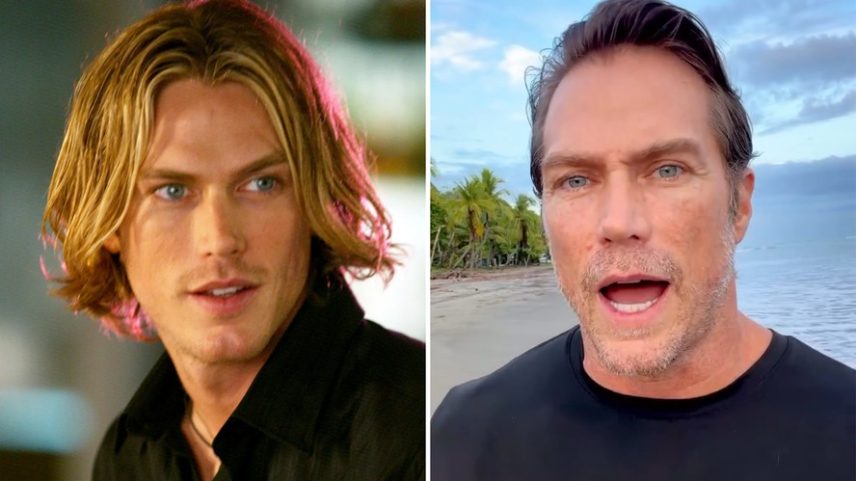 Jason Lewis em cena de 'Sex and the City'; ele no vídeo recente — Foto: Reprodução/Instagram
