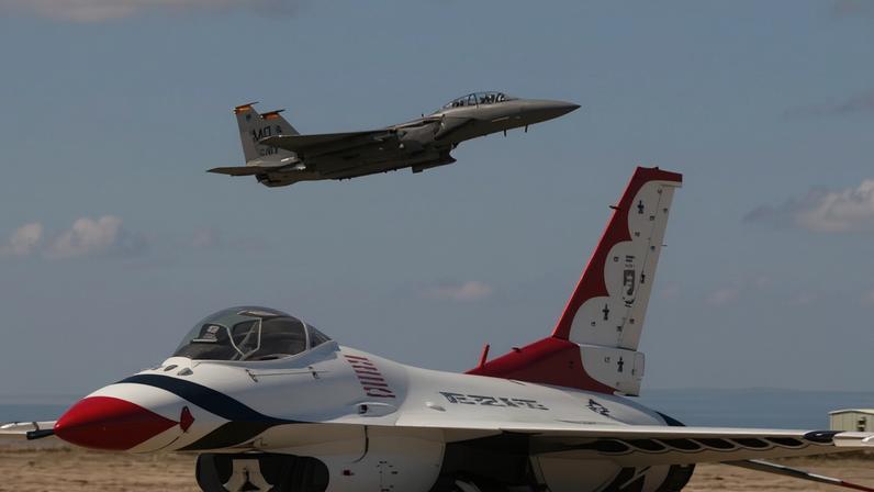 Caças usados na apresentação do Mountain Home Air Force Base Gunfighters — Foto: Divulgação