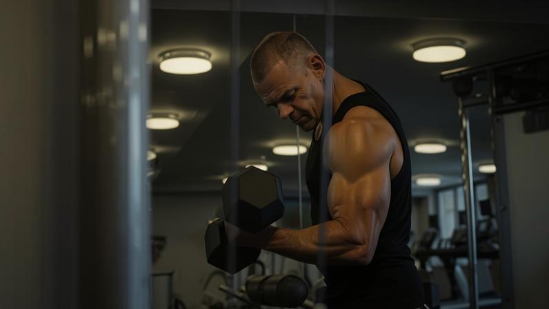 Homem fazendo musculação em academia
