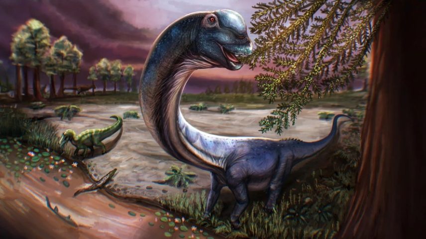 Ilustração artística do dinossauro Nagatitan. — Foto: Patchanop Boonsai