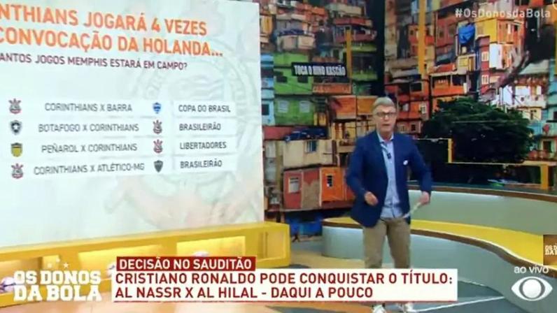 Neto durante apresentação de Os Donos da Bola de hoje