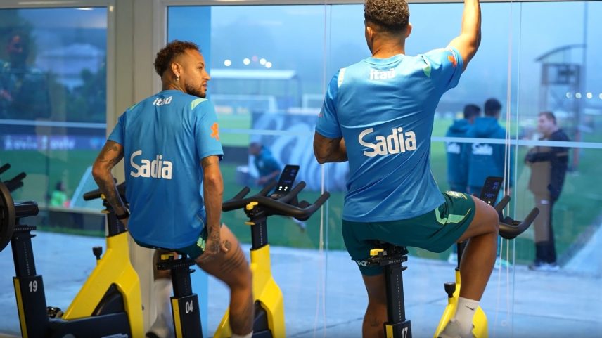 Neymar e Danilo não participaram do treino da Seleção nesta quarta-feira na Granja Comary — Foto: Reprodução/CBF TV