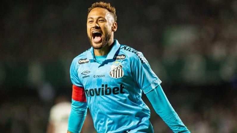 Neymar, do Santos, comemora gol contra o Coritiba, pela Copa do Brasil