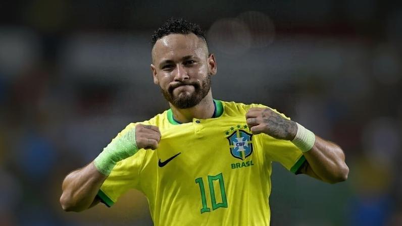 Neymar em seu último gol marcado pelo Brasil, em setembro de 2023, contra a Bolívia