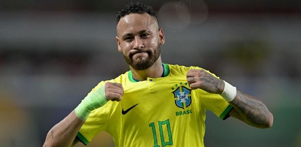 Neymar em seu último gol marcado pelo Brasil em setembro de 2023 contra a Bolívia