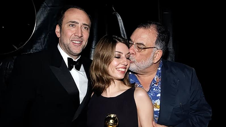 Nicolas Cage, Sofia Coppola e o diretor Francis Ford Coppola em 2004