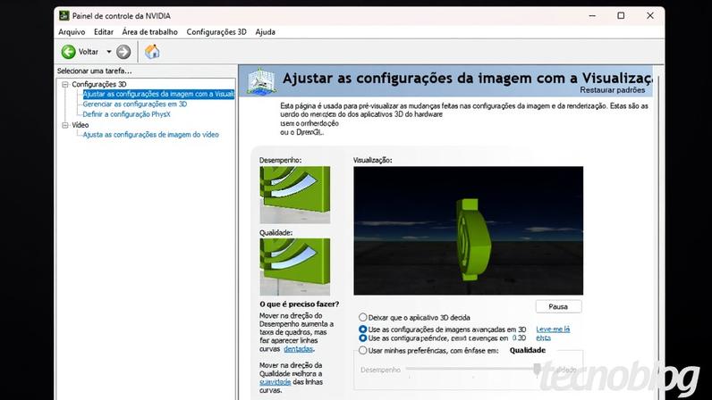 Nvidia App concentra recursos do painel de controle e Geforce Experience (imagem: Felipe Faustino/Tecnoblog)