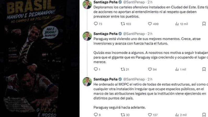 Santiago Peña se manifestou sobre montagem exibida em telões na Cidade do Leste. — Foto: Reprodução/Redes sociais