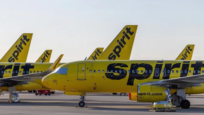 VICTORVILLE, CALIFORNIA - MAY 02: Spirit Airlines jets are parked for storage at Southern California Logistics Airport on May 2, 2026 in Victorville, California. The carrier shut down operations earlier today, a move that affected thousands of schedule flights and its employees. The shutdown of the budget airline comes after talks with the Trump administration to negotiate a rescue deal that would have saved it from going out of business failed. War-related fuel cost rises and struggles since the pandemic are among the significant factors.