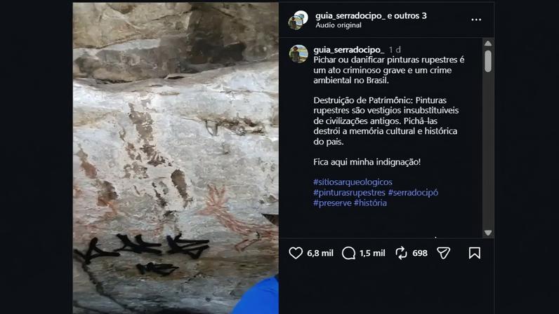 Pinturas rupestres foram pichadas no Parque Nacional da Serra do Cipó. Gestão investiga o vandalismo e pede apoio da população.