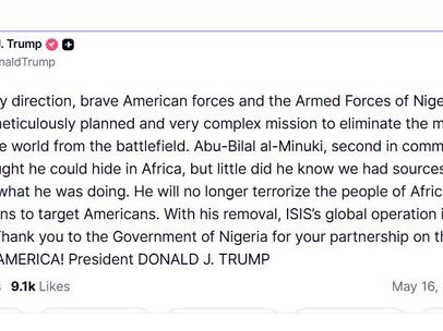 Trump afirma que EUA e Nigéria mataram o segundo líder do Estado Islâmico