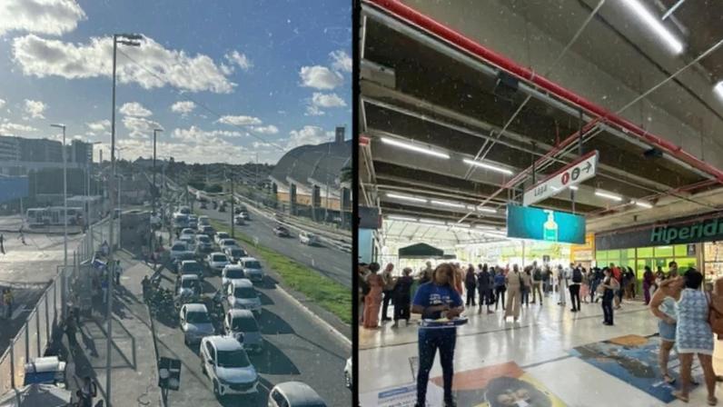 Imagem colorida, Motoristas por aplicativo se concentram em frente à Estação Mussurunga durante greve dos rodoviários- Metrópoles