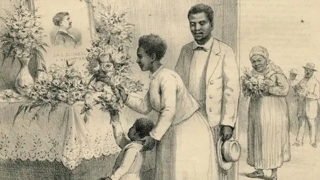 Capa da “Revista Ilustrada” de julho de 1888 mostra ex-escravos do Quilombo do Leblon homenageando a Princesa Isabel com camélias, símbolo do movimento abolicionista. (Foto: Reprodução/Domínio público)