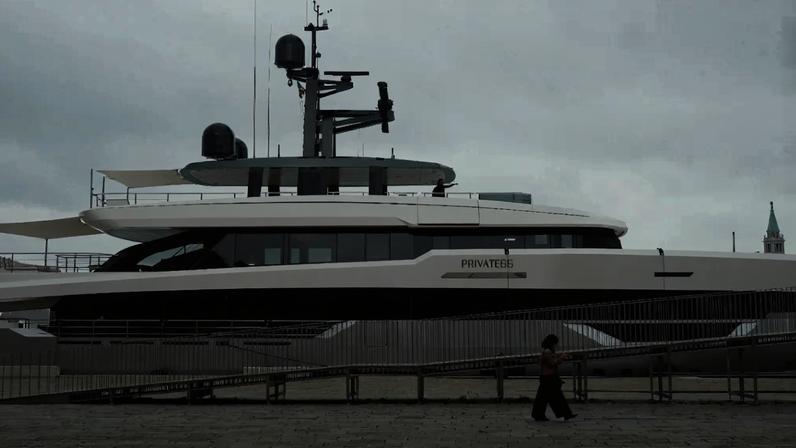 PrivateGG, one of the many super yachts parked outside the entrance to the Giardini in Venice.