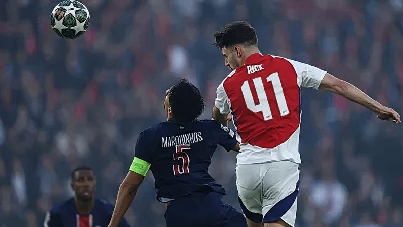 Marquinhos e Rice em PSG x Arsenal na Champions League