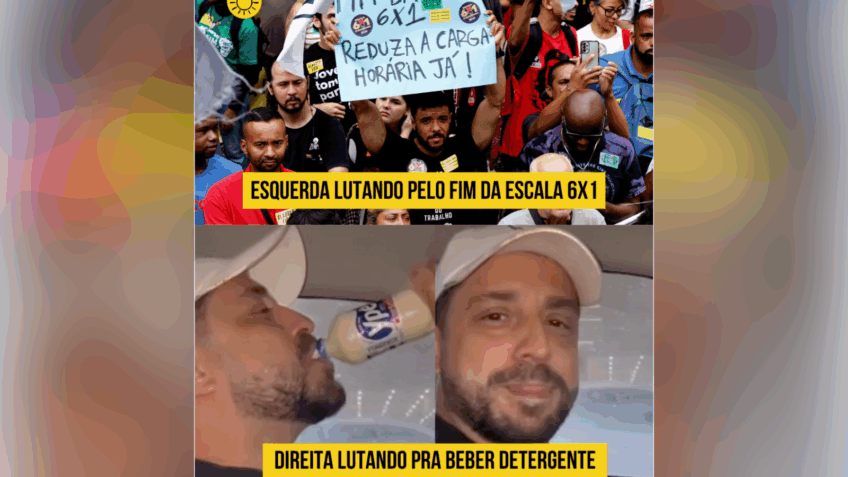 Na publicação, o partido afirma que “a esquerda luta pelo fim da escala 6 X 1 enquanto a direita bebe Ypê”