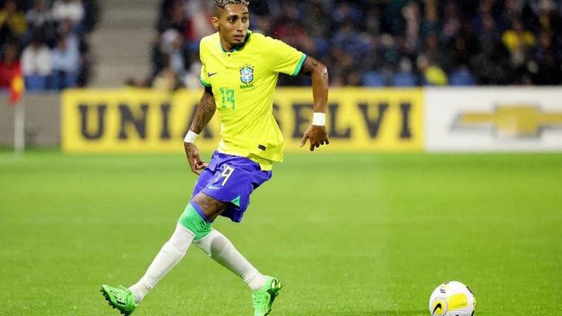 Raphinha, atacante da seleção brasileira, em jogo amistoso contra Gana