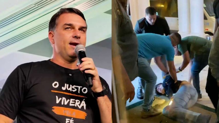 Vídeo mostra retirada de dupla de evento de Flávio Bolsonaro por seguranças em SP