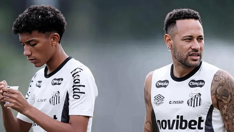 Robinho Jr e Neymar em treino do Santos