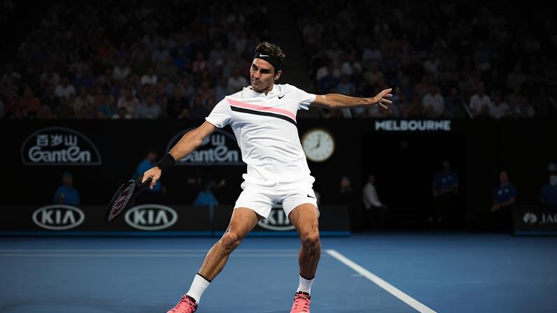 Roger Federer playing Tennis at Australian Open on January 26th 2018 in Melbourne, Australia.