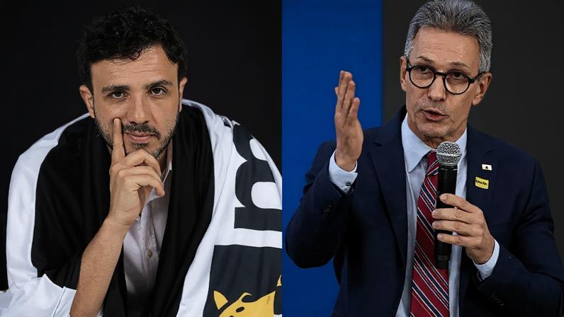 Na imagem, os pré-candidatos à Presidência Romeu Zema (à esq.) e Renan Santos (à dir.); ambos criticaram Flávio por negociar com Vorcaro
