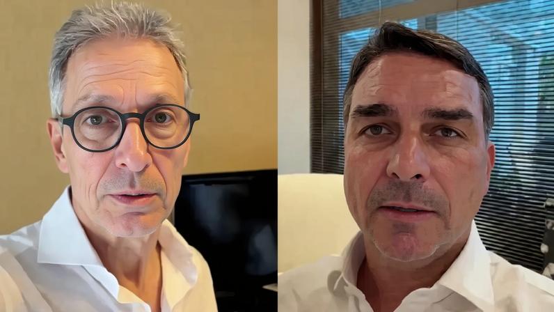 O ex-governador de Minas Gerais, Romeu Zema (Novo); e o senador Flávio Bolsonaro (PL-RJ)