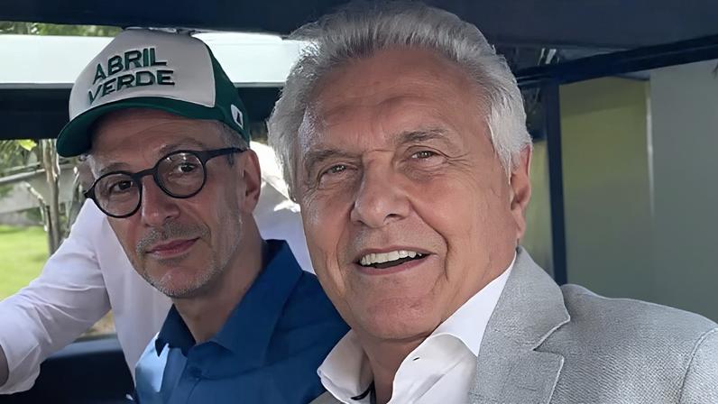 Zema (esq) e Caiado (dir) foram juntos à Feira do Agronegócio Mineiro, considerada a maior do Estado