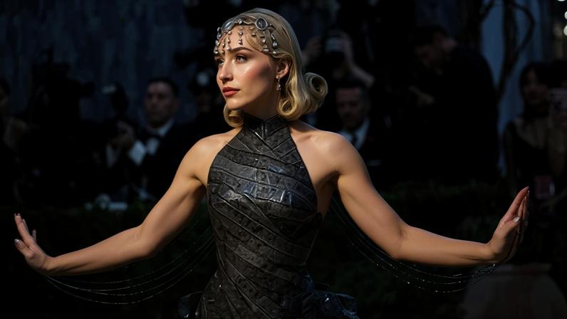 Sabrina Carpenter escolheu vestido com rolos de filmes para o tapete do Met Gala 2026