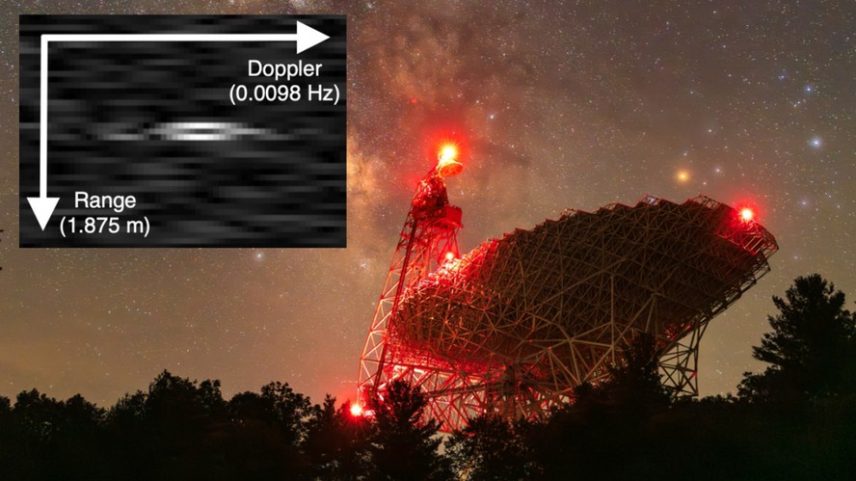 Esta imagem da cápsula Orion foi criada quando a espaçonave estava a mais de 343.000 km (213.000 milhas) da Terra. Will Armentrout, cientista do NSF GBO, que apresentou o resultado a colegas no NSF GBO, comentou: 'Há quatro pessoas nesses pixels.' — Foto: JPL e NSF/AUI/NSF NRAO.