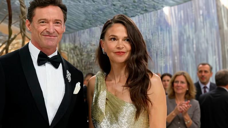 Hugh Jackman com a namorada Sutton Foster e Deborra-Lee Furness, ex-esposa do ator — Foto: Getty