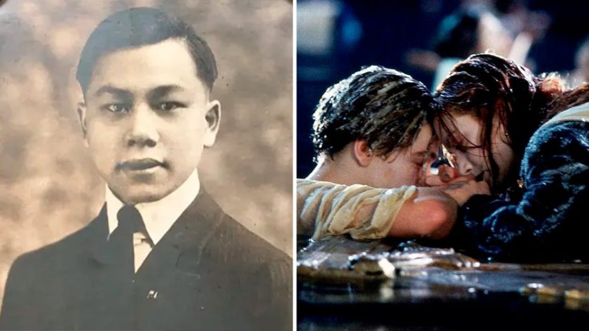 O passageiro Fang Lang e a cena icônica de Leonardo DiCaprio com Kate Winslet em 'Titanic' — Foto: reprodução e divulgação