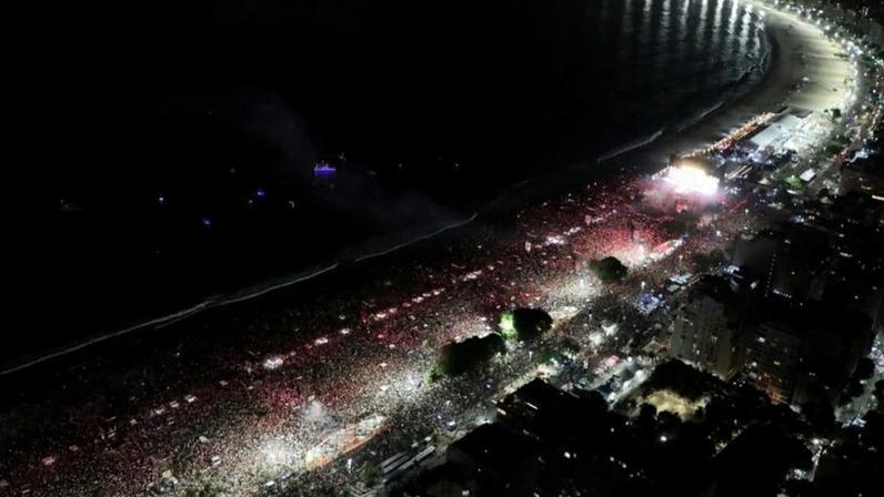 Imagem aérea do show da Shakira no sábado (2.mai.2026) divulgada pela Prefeitura do Rio de Janeiro