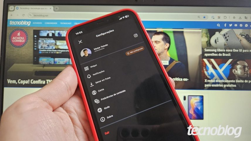 Acessando as configurações de sua conta do Instagram pelo menu do canto superior direito da tela
