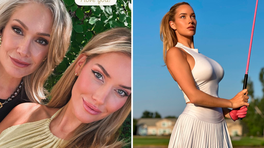 Paige Spiranac ao lado da mãe Annette e em foto praticando golfe — Foto: reprodução/Instagram