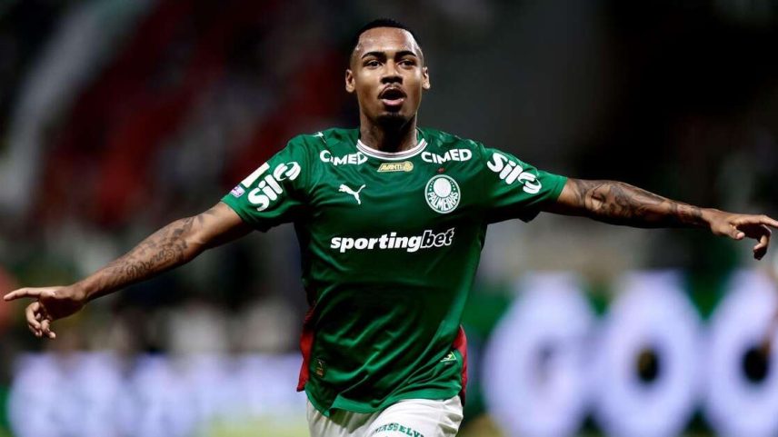 Allan (Palmeiras) celebrando seu gol contra o Santos, no dia 02.05.2026.