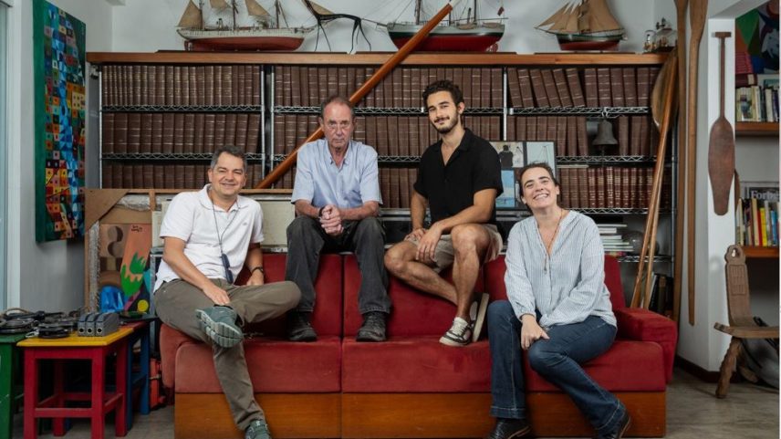 O diretor Carlos Saldanha, o navegador Amyr Klink, o ator Filipe Bragança e a produtora Justine Otondo (Adriano Vizoni/Divulgação)