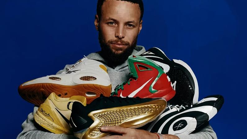 Stephen Curry e alguns pares de tênis leiloados