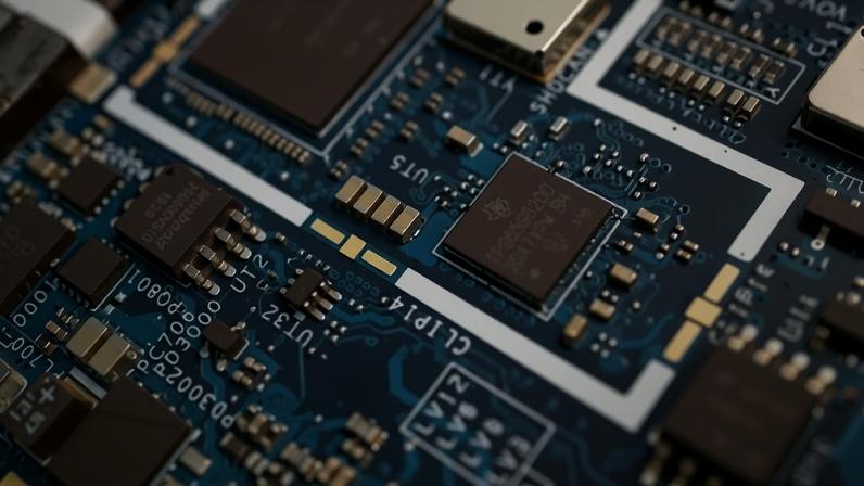 Ilustração de chips semicondutores em uma placa de circuito