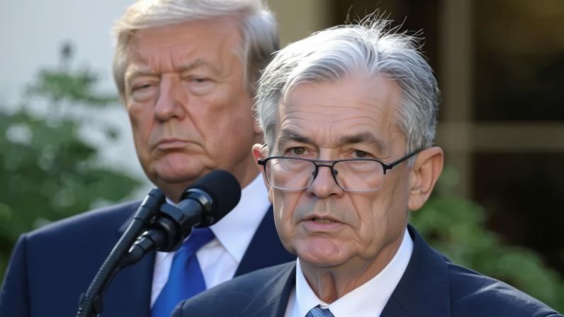 Presidente dos EUA, Donald Trump, observa o chair do Federal Reserve, Jerome Powell, durante evento na Casa Branca