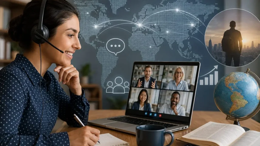 Profissionais brasileiros investem no inglês para acompanhar a nova exigência do mercado global, impulsionada pelo trabalho remoto e pela inteligência artificial. (Foto: imagem gerada Chatgpt/gazeta do povo)