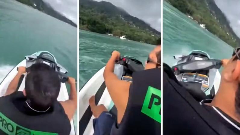 Imagem mostra homem pilotando moto aquática antes de desaparecer no mar em Ilhabela, SP — Foto: Arquivo pessoal