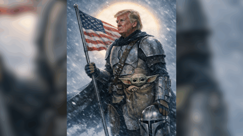 Na imagem, Donald Trump, presidente dos EUA, como herói Mandaloriano