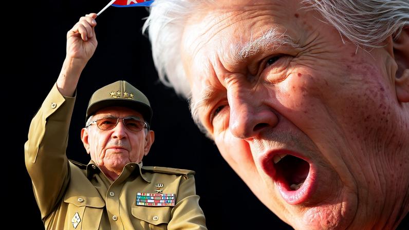 imagem colorida de trump e raúl castro, cuba