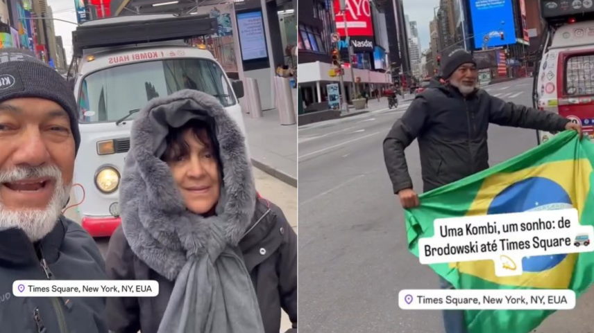 Casal viaja de kombi até a Times Square, nos EUA