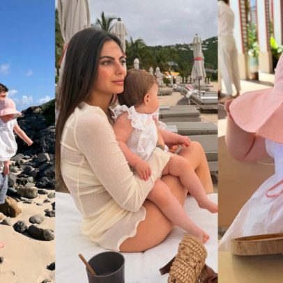 Kelly Piquet curte praia paradisíaca com Verstappen e Lily, filha do casal