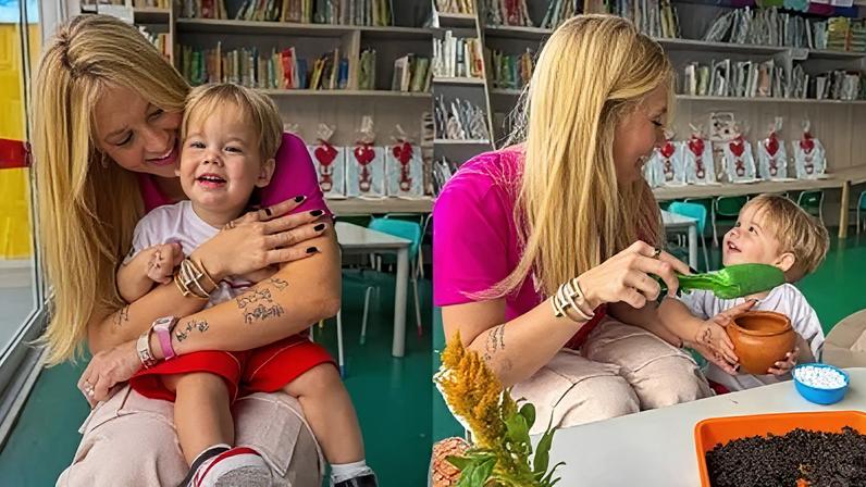 Virginia Fonseca posa com o filho caçula, José Leonardo, em apresentação do Dia das Mães
